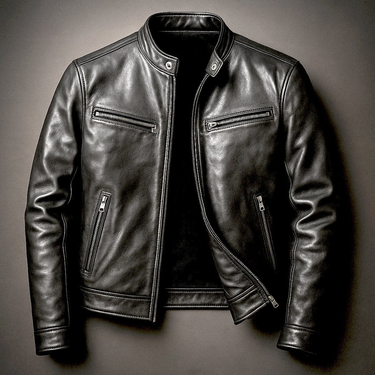 Men's Retro Zip-Front Leather Biker Jacket