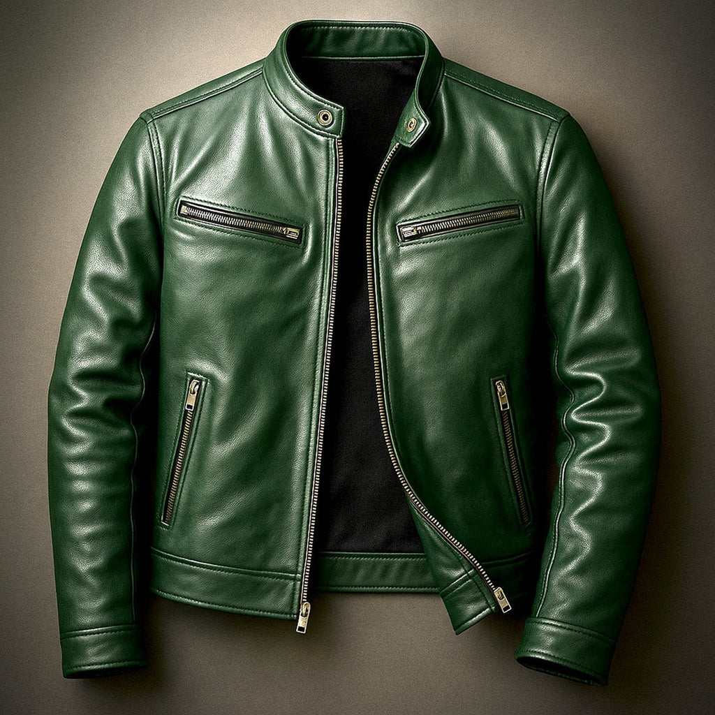 Men's Retro Zip-Front Leather Biker Jacket