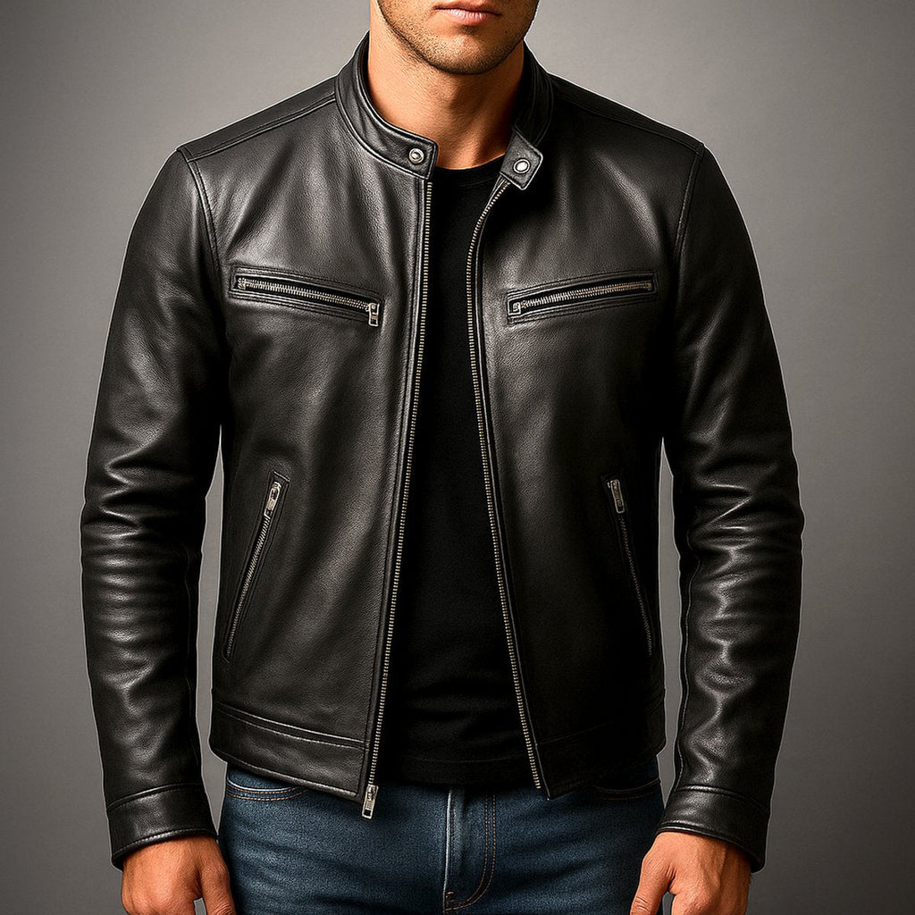 Men's Retro Zip-Front Leather Biker Jacket
