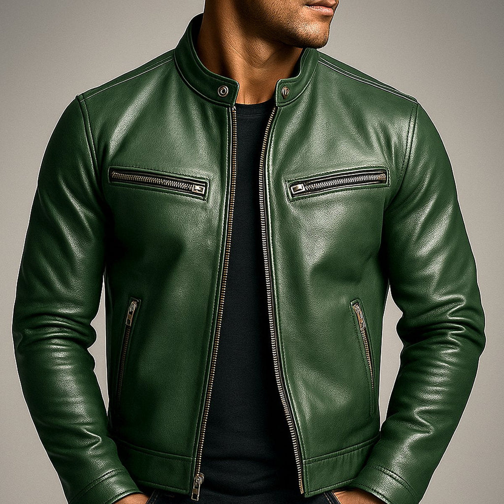 Men's Retro Zip-Front Leather Biker Jacket