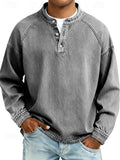 Men's Casual Washed Look Button Placket Henley Pullover