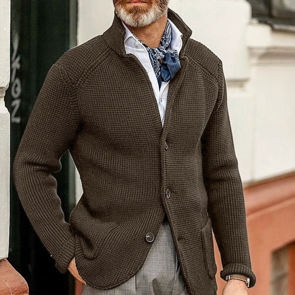 Men's Structured Waffle Stitch Buttoned Layering Cardigan