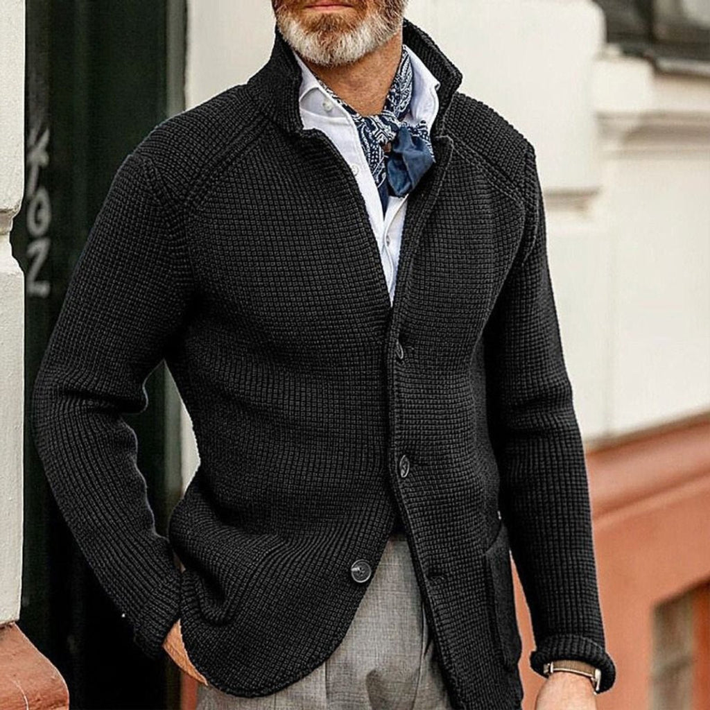Men's Structured Waffle Stitch Buttoned Layering Cardigan