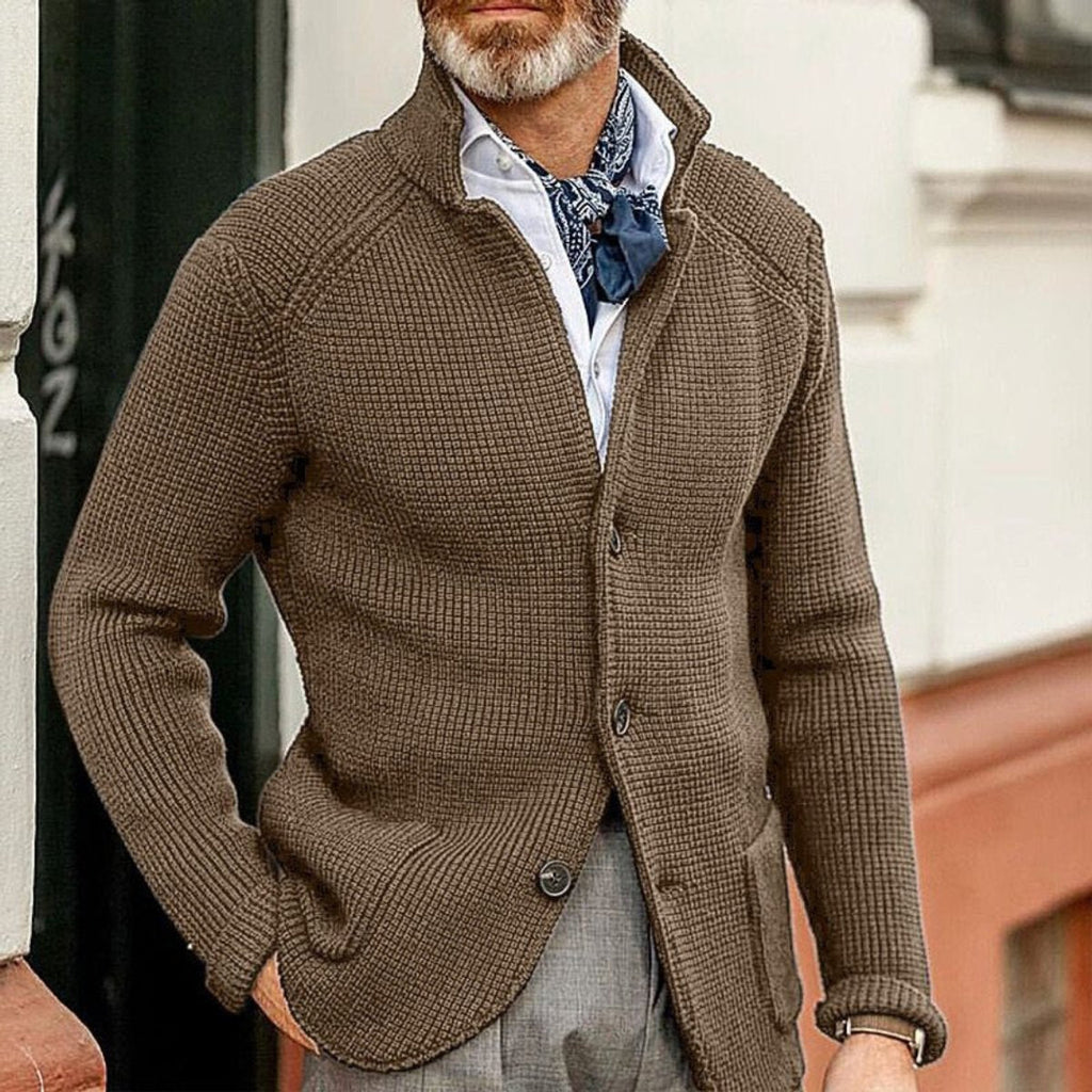 Men's Structured Waffle Stitch Buttoned Layering Cardigan