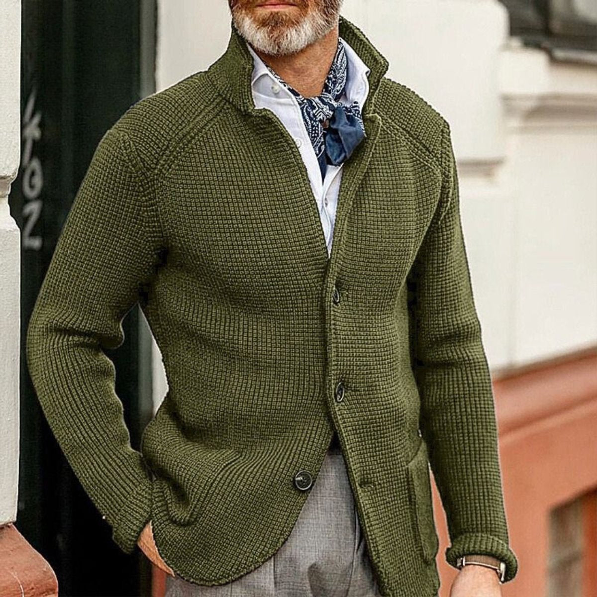 Men's Structured Waffle Stitch Buttoned Layering Cardigan