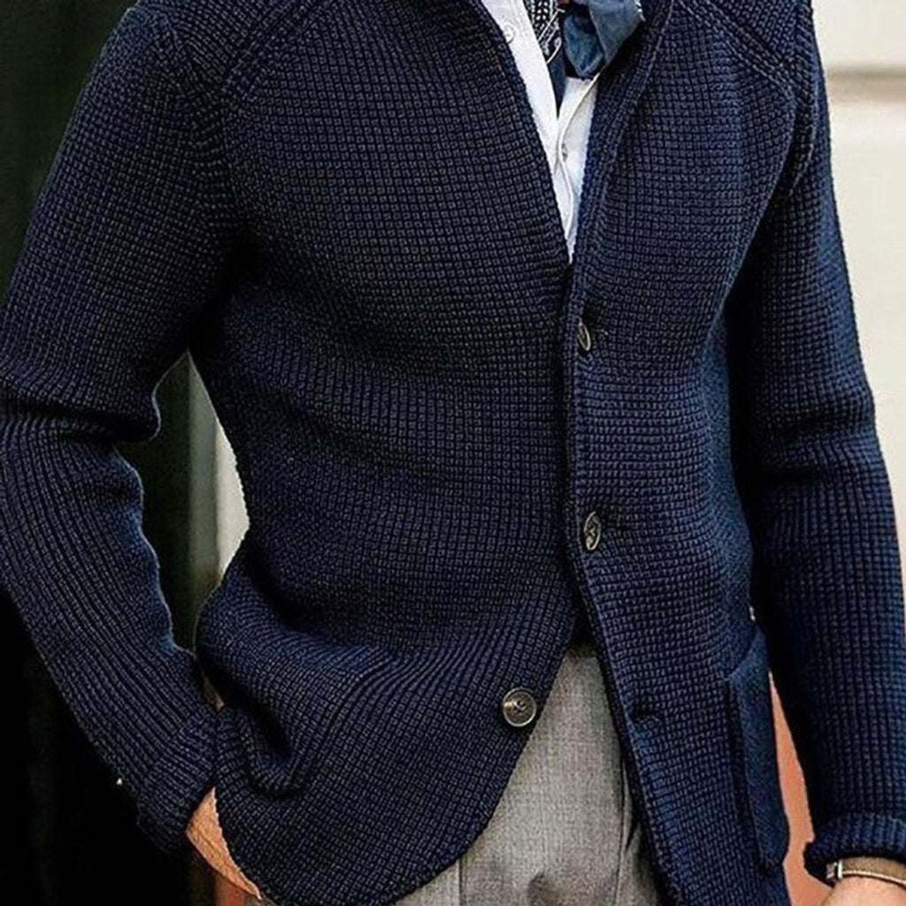 Men's Structured Waffle Stitch Buttoned Layering Cardigan