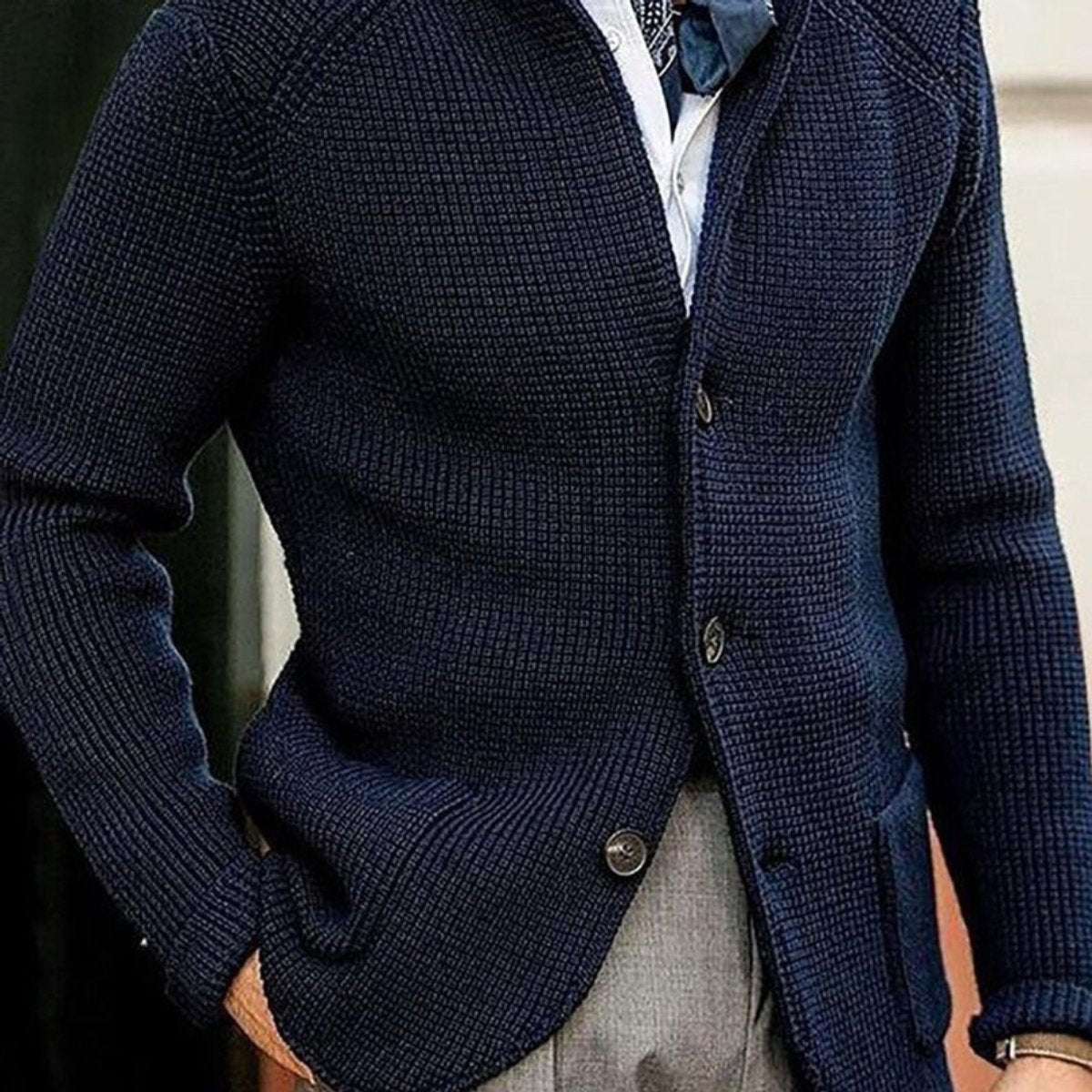 Men's Structured Waffle Stitch Buttoned Layering Cardigan