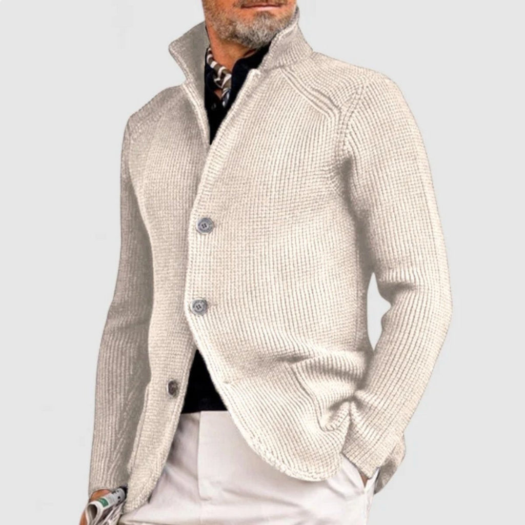 Men's Structured Waffle Stitch Buttoned Layering Cardigan