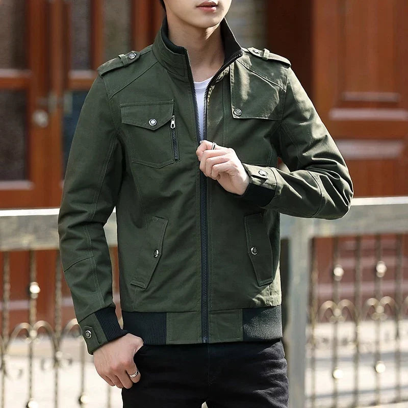 Men's Casual Winter Zip-Front Bomber with Functional Pockets