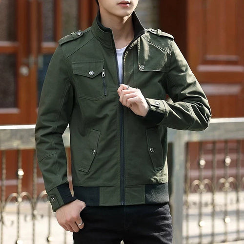 Men's Casual Winter Zip-Front Bomber with Functional Pockets