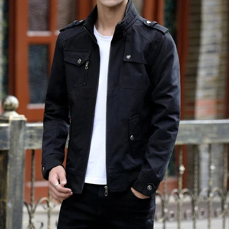 Men's Casual Winter Zip-Front Bomber with Functional Pockets