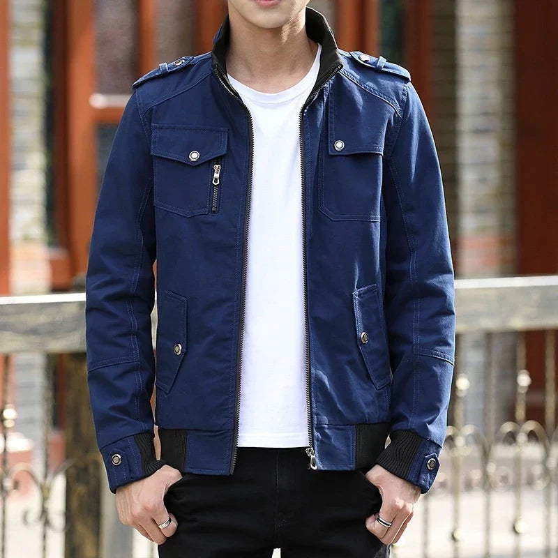 Men's Casual Winter Zip-Front Bomber with Functional Pockets