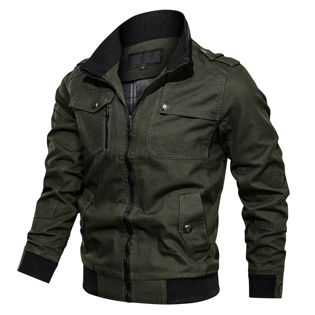 Men's Casual Winter Zip-Front Bomber with Functional Pockets