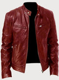Men's Stand-Collar Vegan Leather Moto Zip Jacket