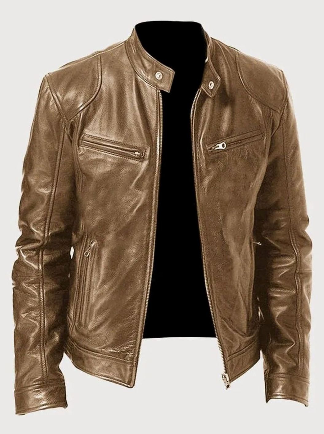 Men's Stand-Collar Vegan Leather Moto Zip Jacket