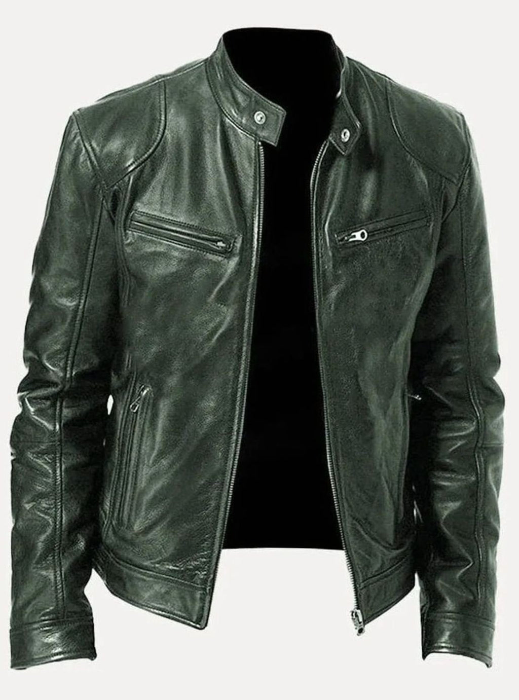 Men's Stand-Collar Vegan Leather Moto Zip Jacket
