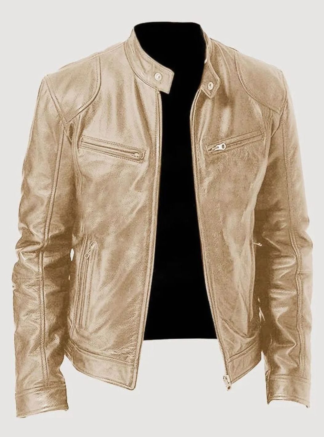 Men's Stand-Collar Vegan Leather Moto Zip Jacket