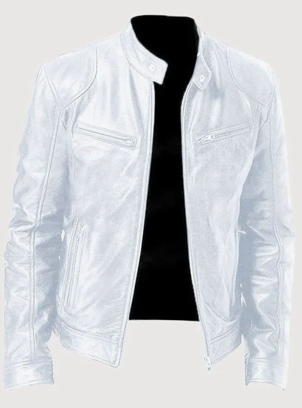 Men's Stand-Collar Vegan Leather Moto Zip Jacket