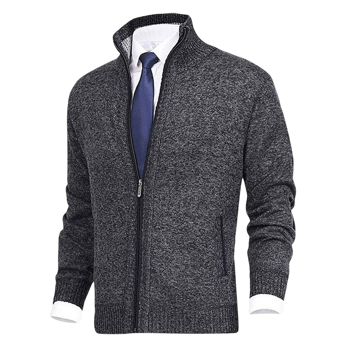 Men's Warm Zip-Front Fleece Interior Collared Cardigan