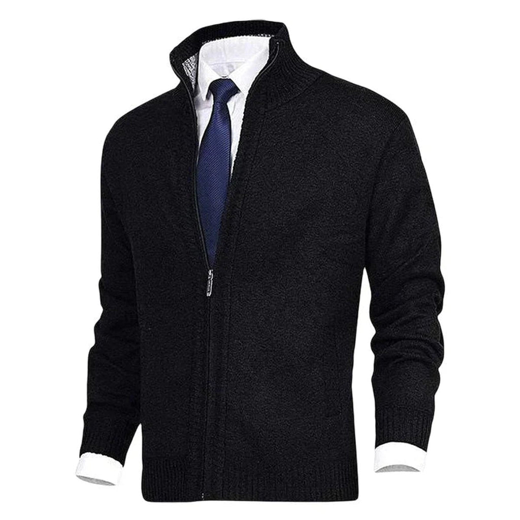 Men's Warm Zip-Front Fleece Interior Collared Cardigan