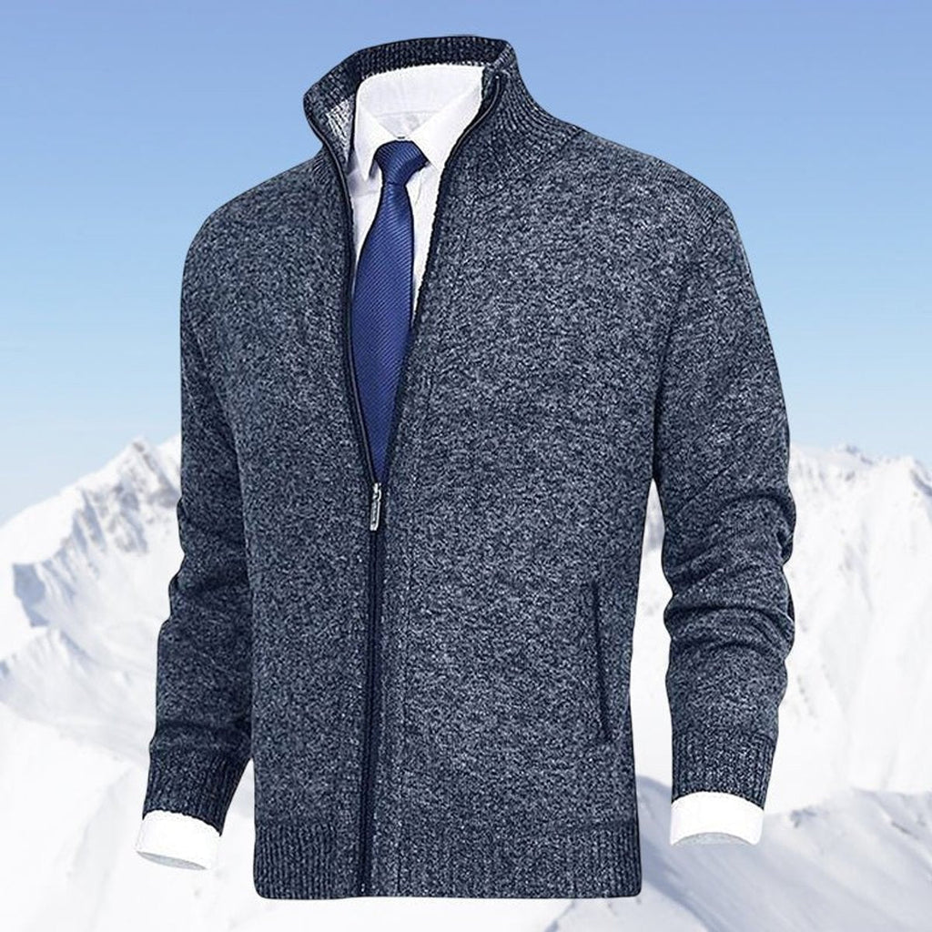 Men's Warm Zip-Front Fleece Interior Collared Cardigan