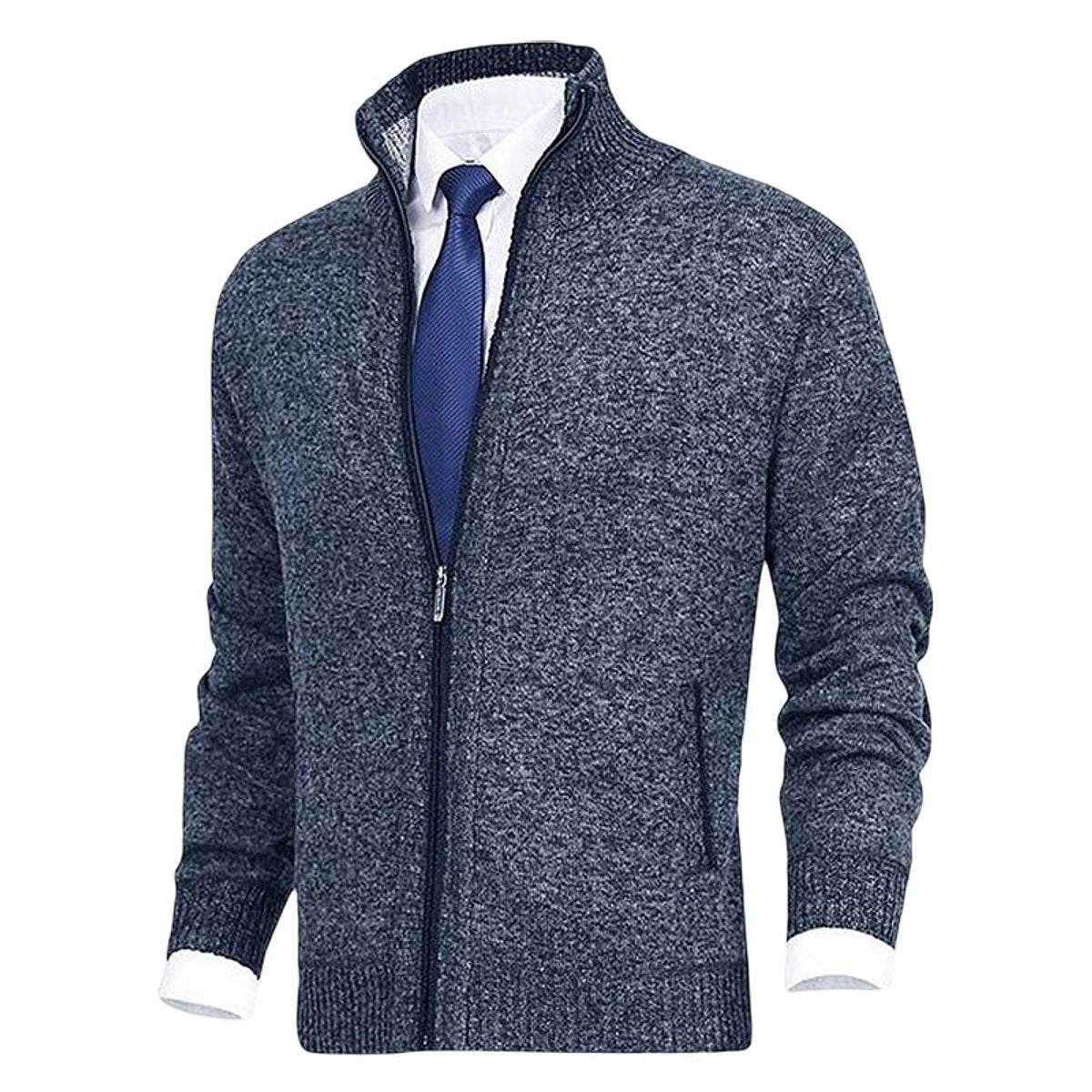 Men's Warm Zip-Front Fleece Interior Collared Cardigan