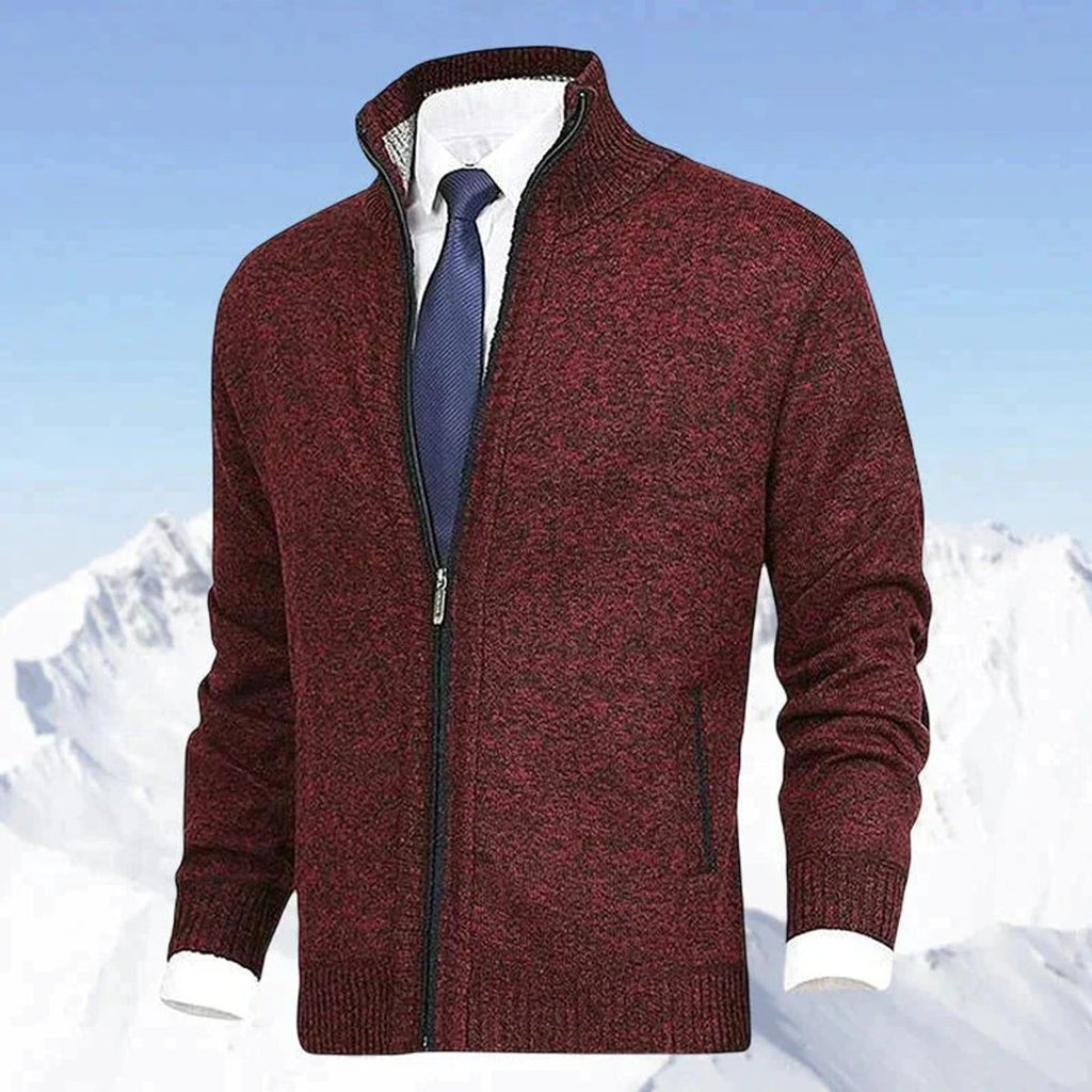 Men's Warm Zip-Front Fleece Interior Collared Cardigan