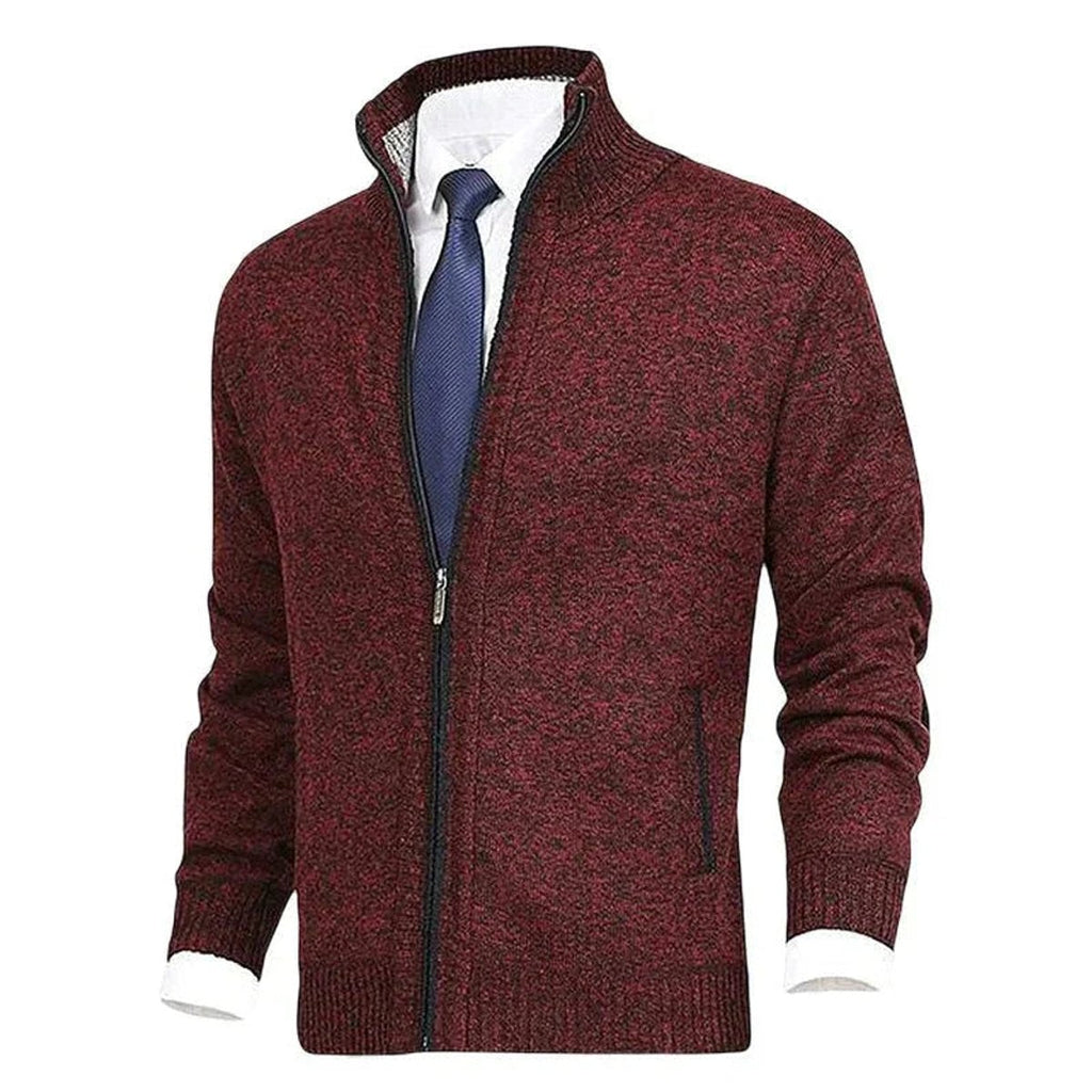 Men's Warm Zip-Front Fleece Interior Collared Cardigan