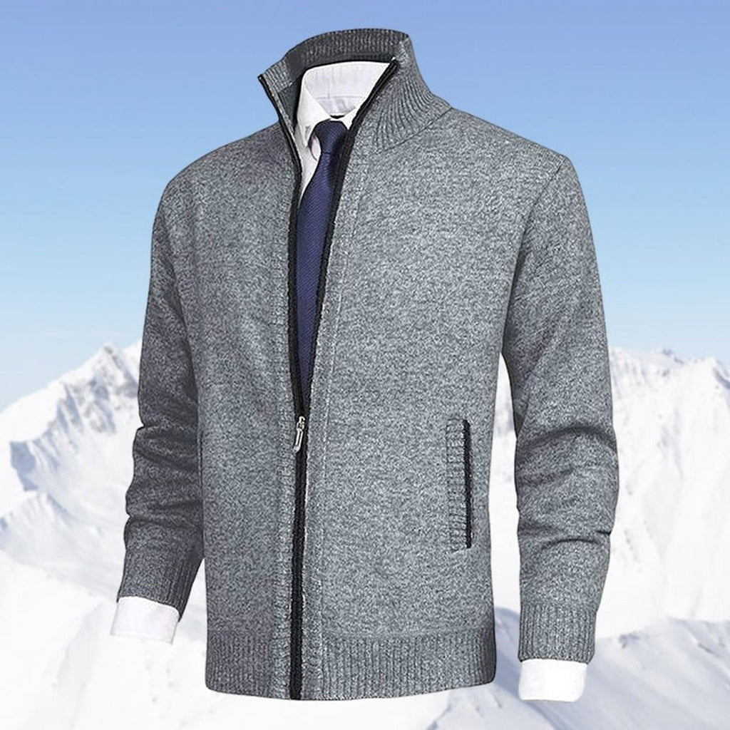 Men's Warm Zip-Front Fleece Interior Collared Cardigan