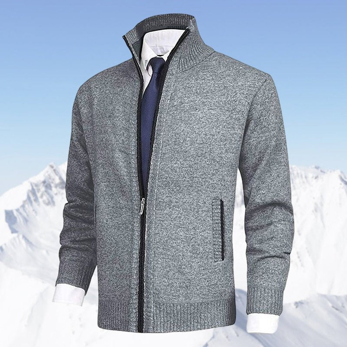 Men's Warm Zip-Front Fleece Interior Collared Cardigan