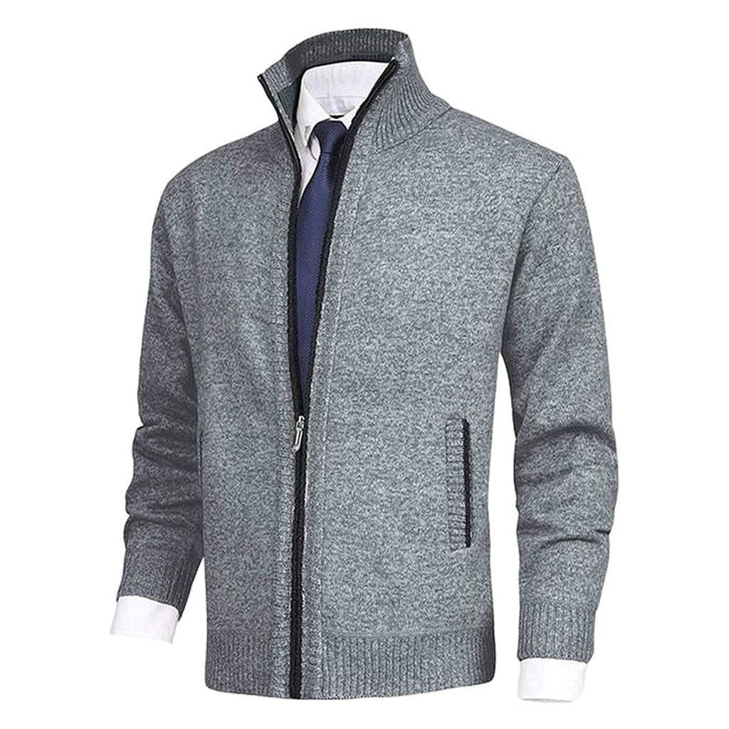 Men's Warm Zip-Front Fleece Interior Collared Cardigan