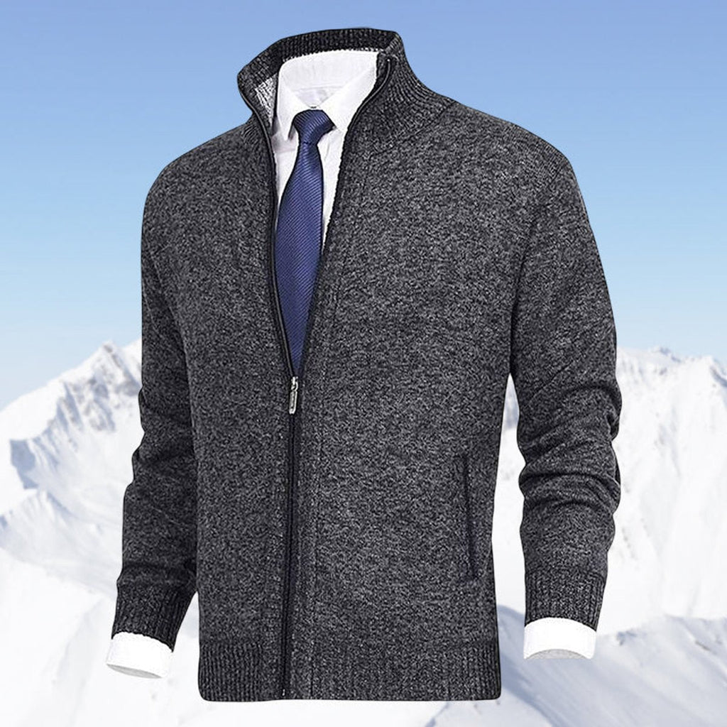 Men's Warm Zip-Front Fleece Interior Collared Cardigan