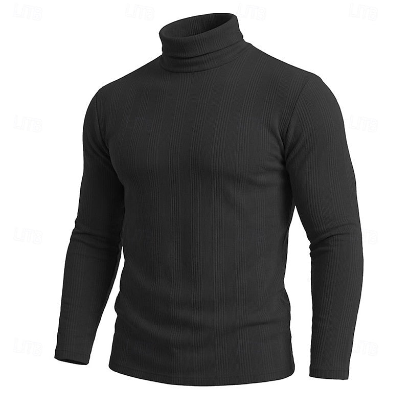 Men's Fitted Fine Rib High Neck Knit Sweater