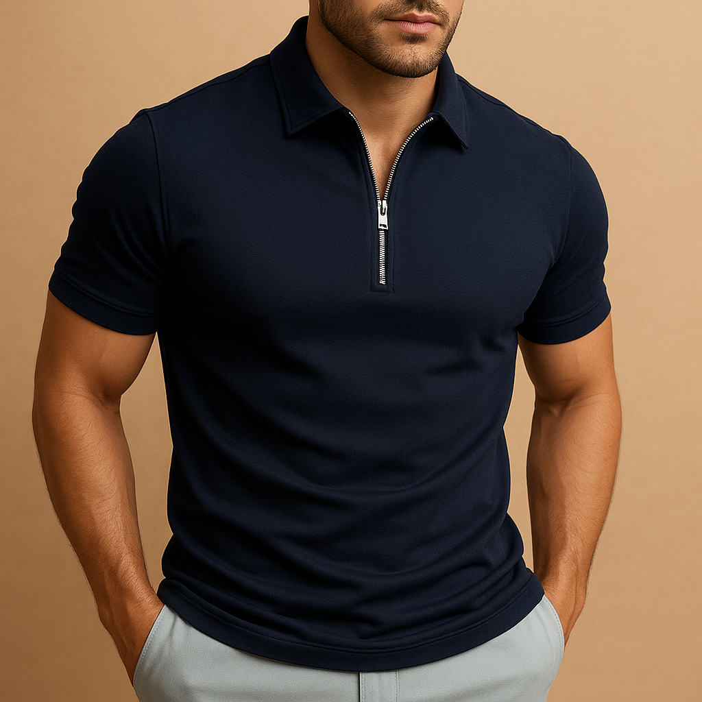 Men's Modern Zip-Collar Fitted Office Evening Polo