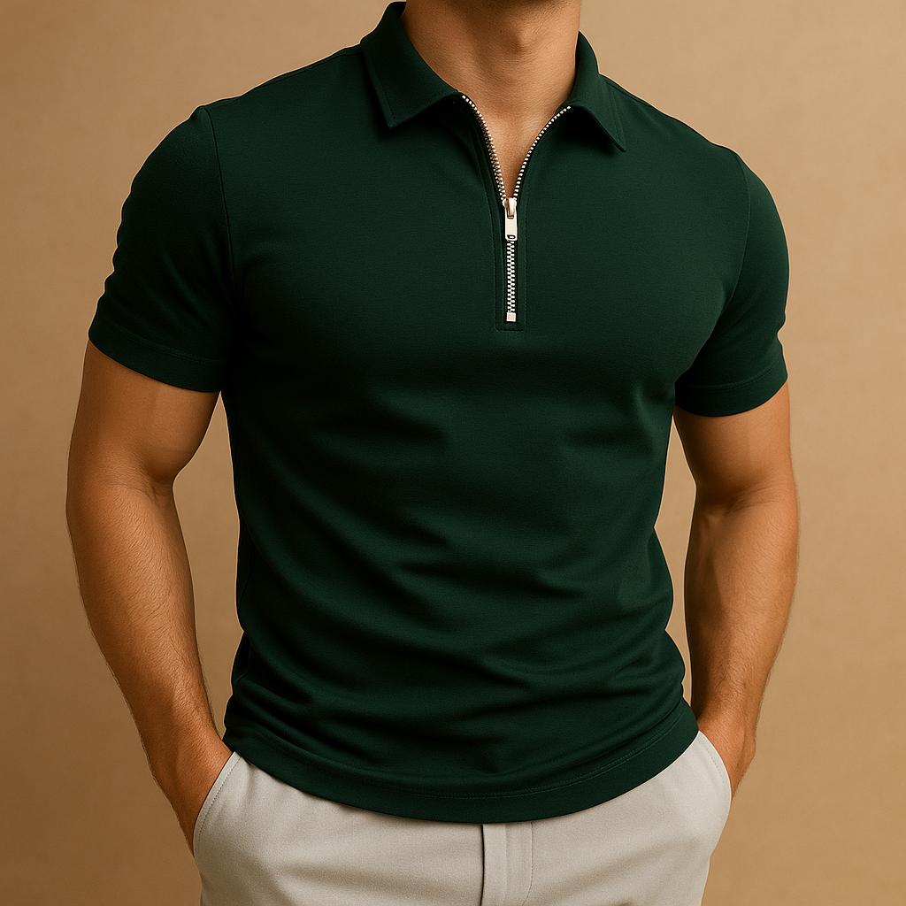 Men's Modern Zip-Collar Fitted Office Evening Polo