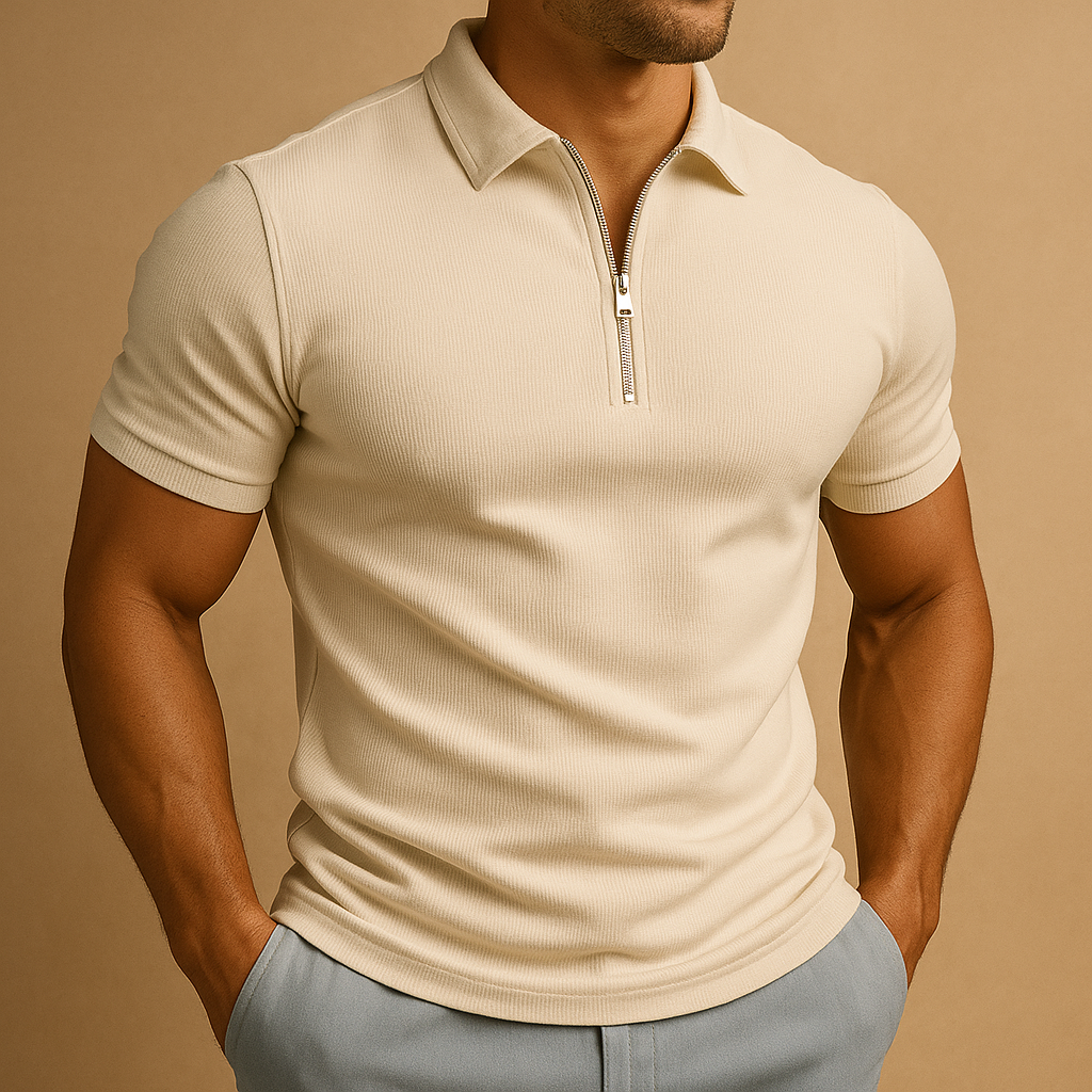 Men's Modern Zip-Collar Fitted Office Evening Polo