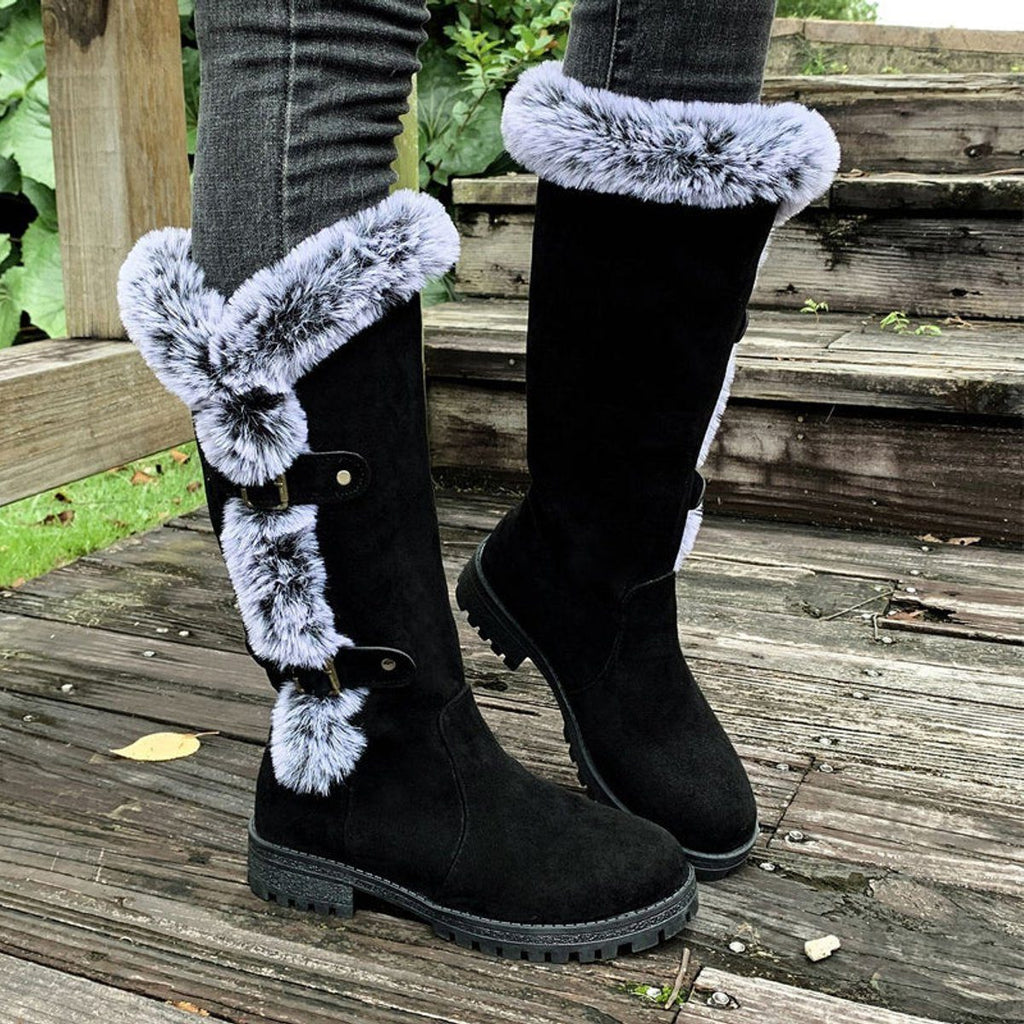 Women's Warm Suede-Look Knee-High Boots with Plush Cuff