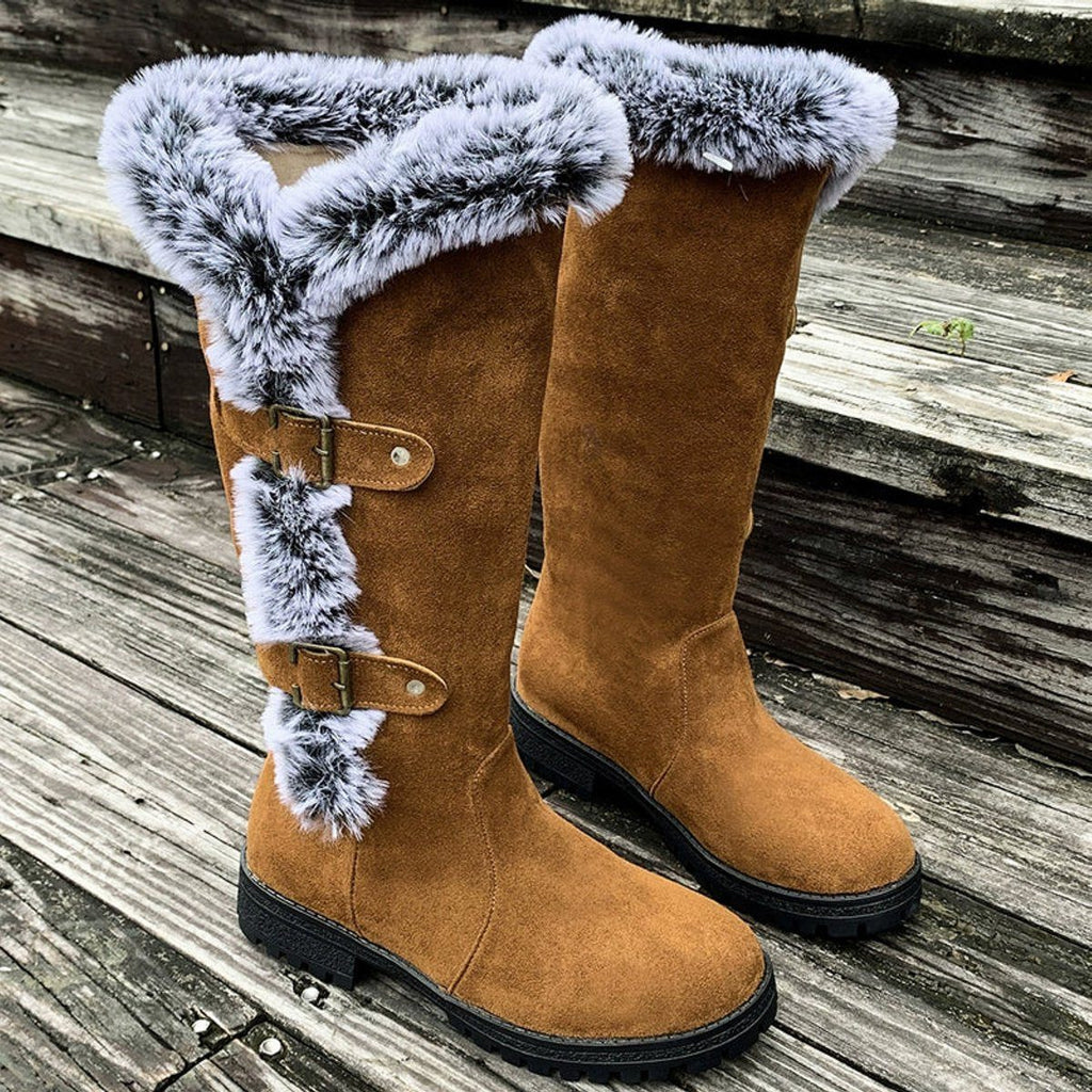 Women's Warm Suede-Look Knee-High Boots with Plush Cuff