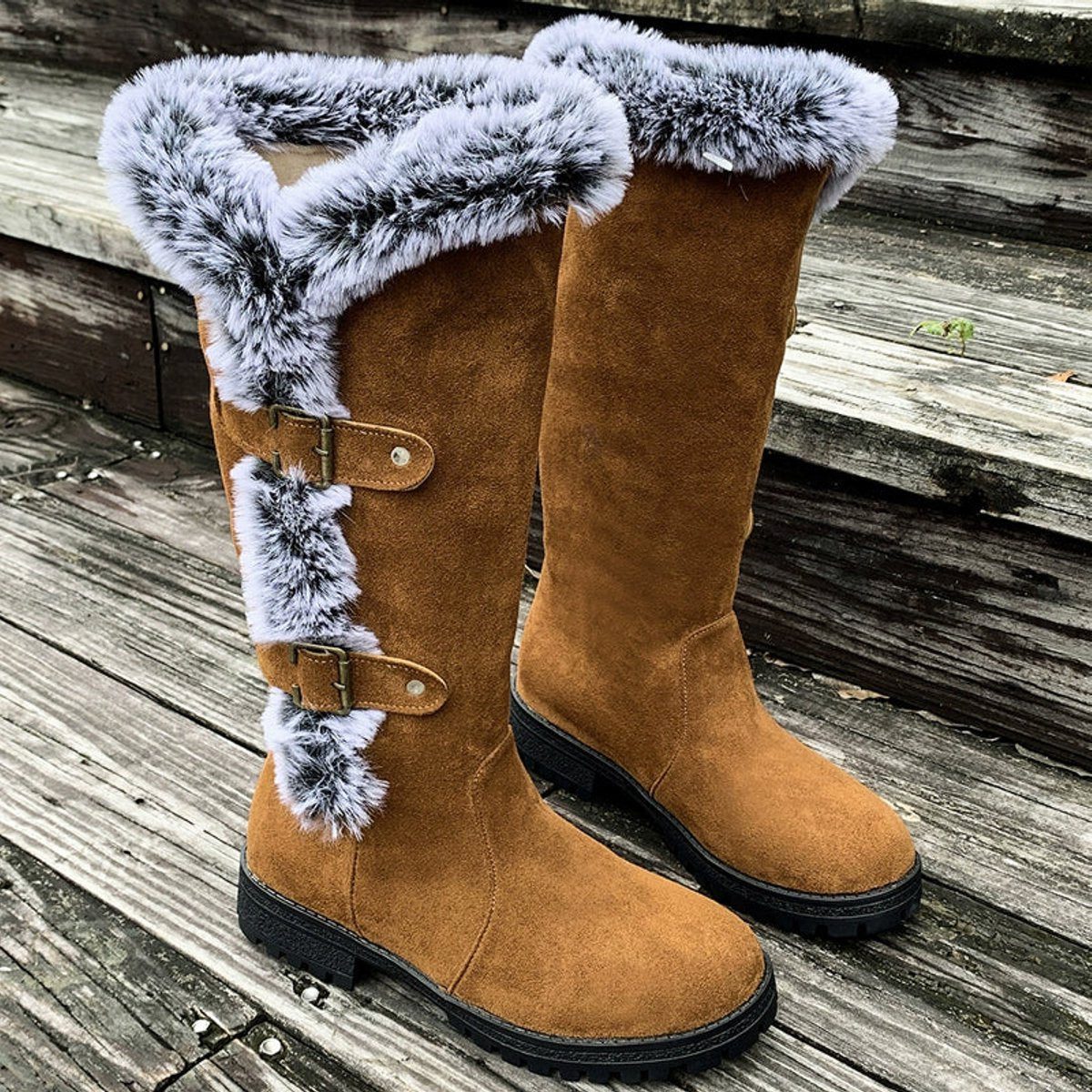 Women's Warm Suede-Look Knee-High Boots with Plush Cuff