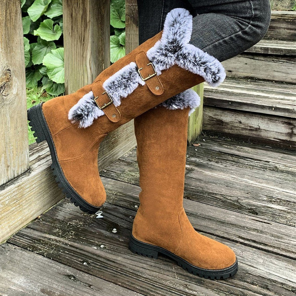 Women's Warm Suede-Look Knee-High Boots with Plush Cuff