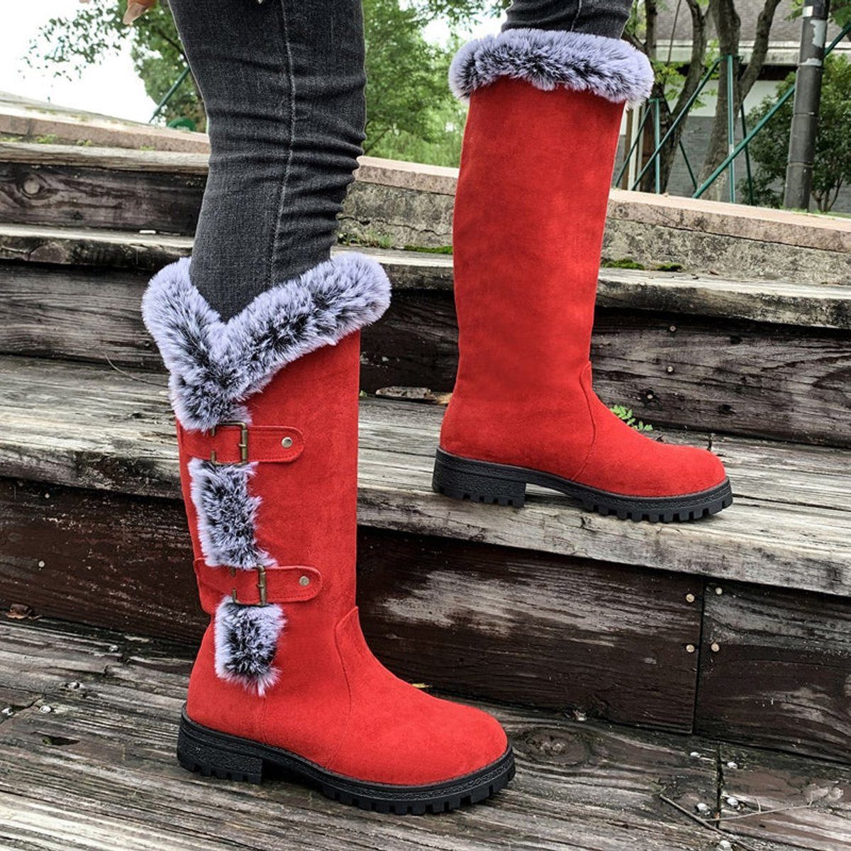 Women's Warm Suede-Look Knee-High Boots with Plush Cuff