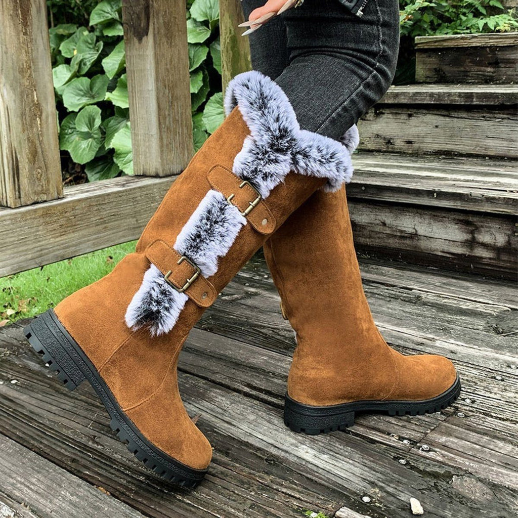 Women's Warm Suede-Look Knee-High Boots with Plush Cuff