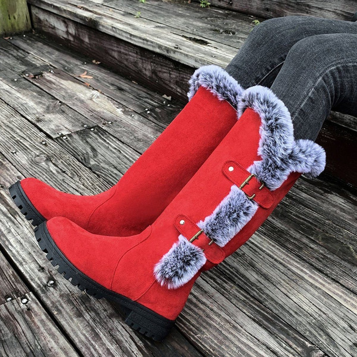 Women's Warm Suede-Look Knee-High Boots with Plush Cuff