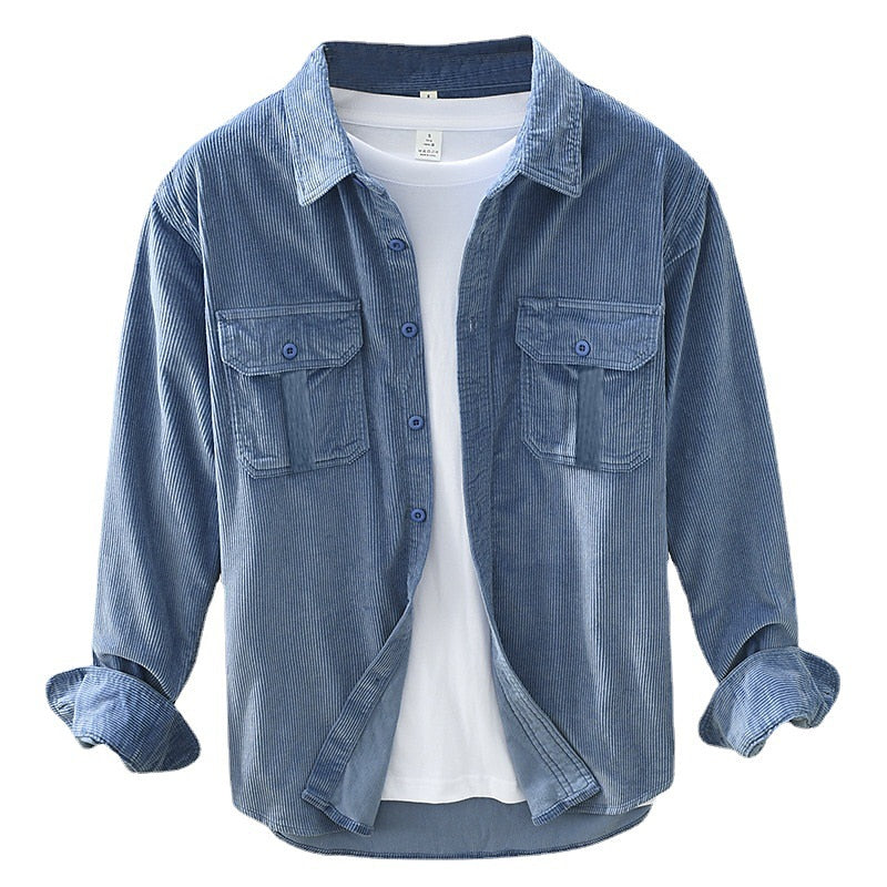 Men's Layering Textured Button-Down Overshirt with Pockets