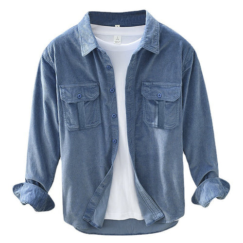 Men's Layering Textured Button-Down Overshirt with Pockets