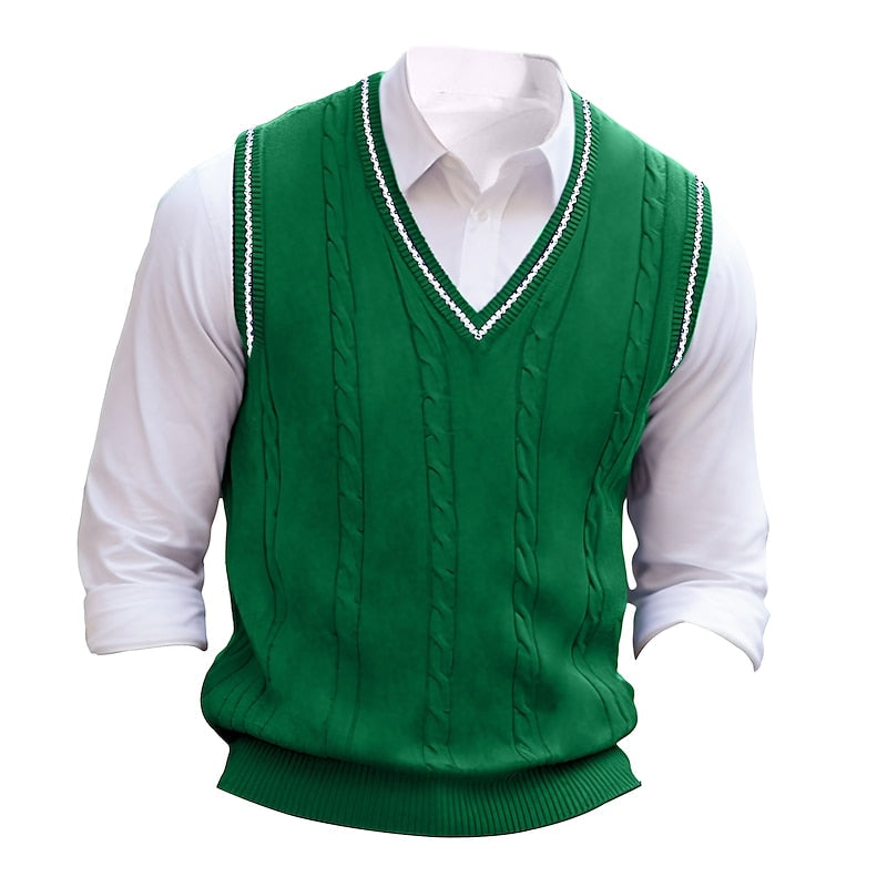 Men's Classic Cable Stitch Sweater Vest for Layering