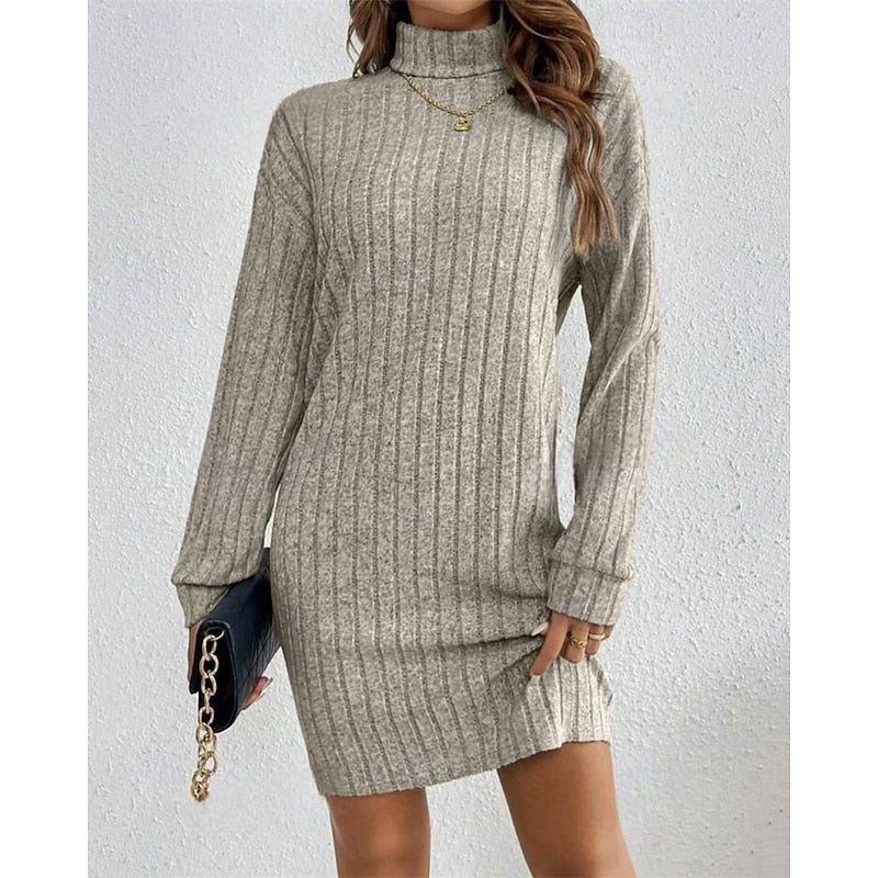 Women's High Neck Ribbed Everyday Sweater Dress