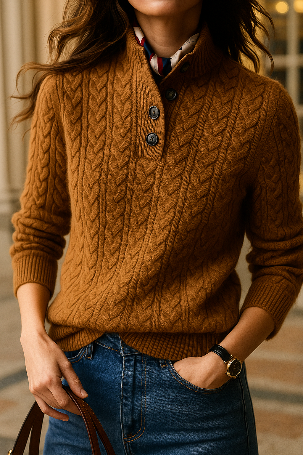 Women's Buttoned Cable-Knit Textured Sweater Cardigan