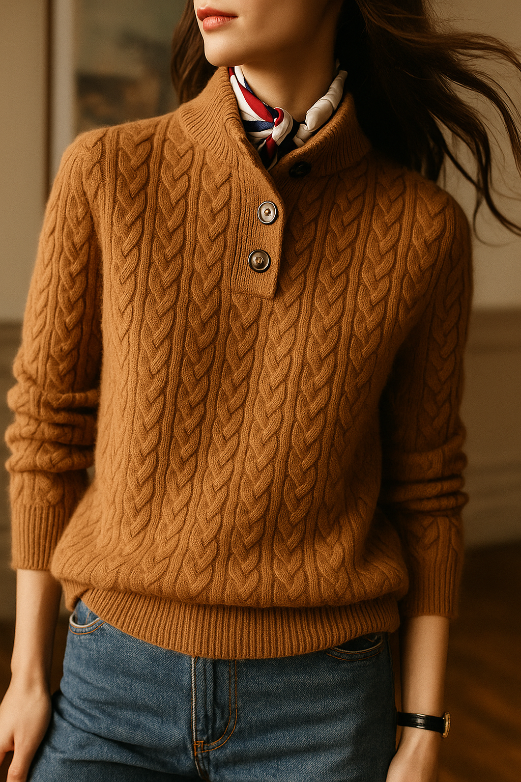 Women's Buttoned Cable-Knit Textured Sweater Cardigan