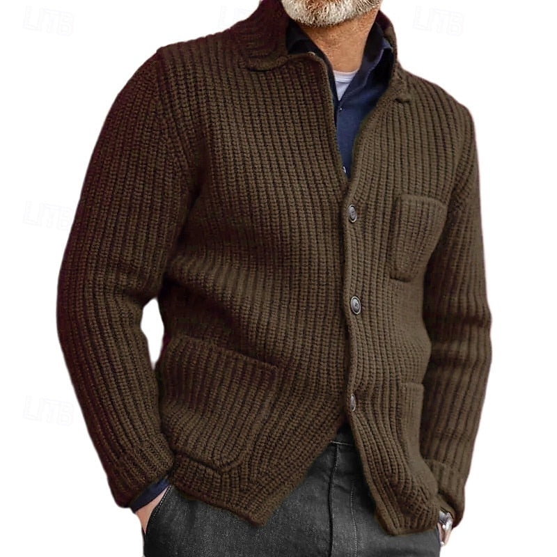 Men's Soft Rib Knit Buttoned Cardigan Sweater with Pockets